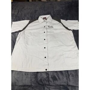 Vintage Hilton Active Apparel Bowling Shirt White Grey Carla Embroidered Mens 44